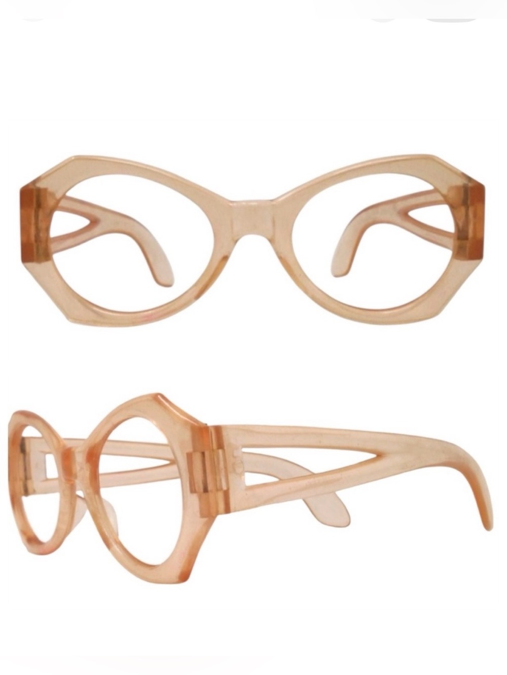 1950’s Translucent Peach Angular Eyeglasses Frames, Handmade in France